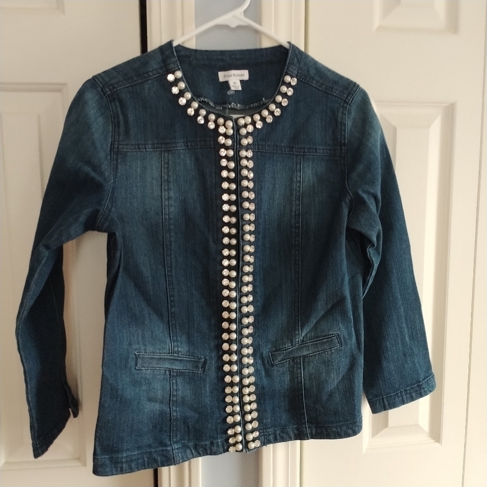 Joan Rivers Pearl & Crystal Trim Denim Jean Jacket XS - Picture 2 of 12